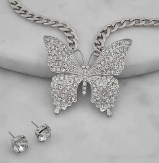 Dainty Butterfly Necklace & Stud Earring Set