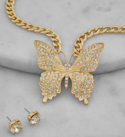 Dainty Butterfly Necklace & Stud Earring Set